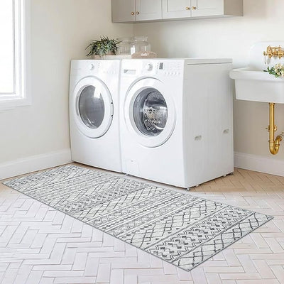 KUTA Moroccan Washable Runner Rug, 2x6 Non-Slip Vintage Grey Boho Rug